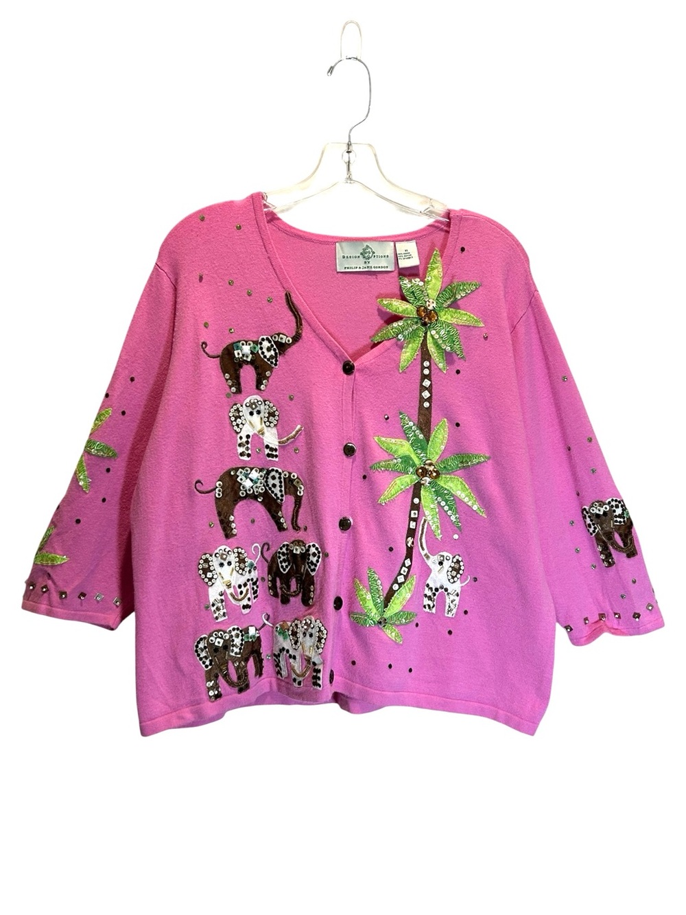 Design Options by Philip & Jane Gordon Pink Cardigan w/ Elephants - Extra Large